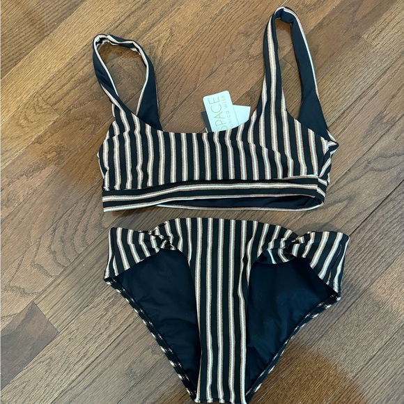 NWT L Space Miller Bikini in Black and Gold and White Stripe - Picture 8 of 8